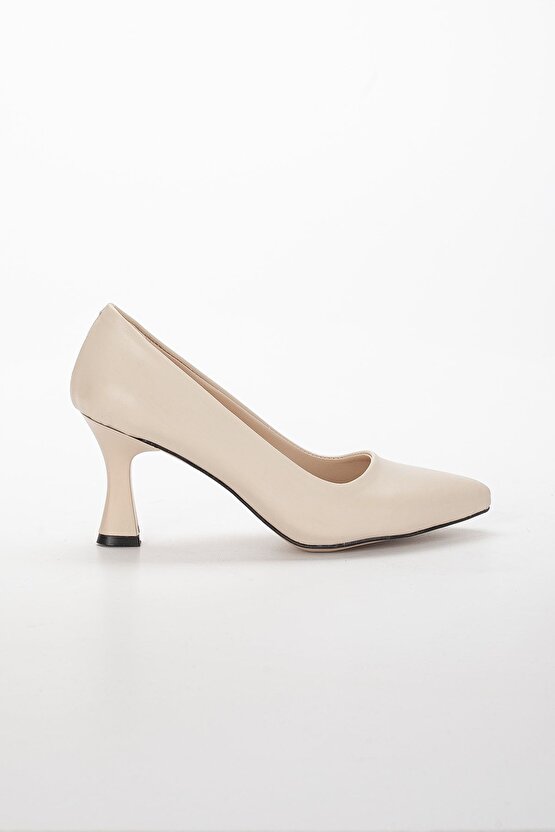 Kadın 7 cm Topuklu Bej Çanta Kombinli Stiletto Takımı