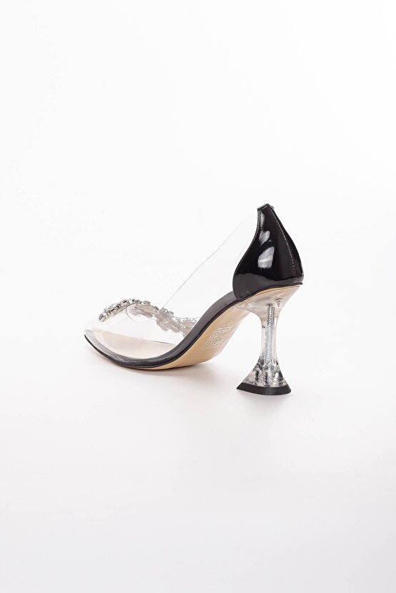 Kadın Şeffaf Taşlı Siyah stiletto