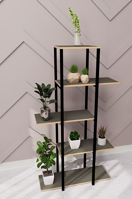 Dekoratif 5 Raflı Metal Çiçeklik Saksı Standı Saksılık