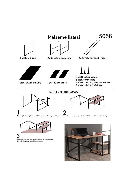 Çalışma Masası Telli Raflı Ofis Laptop Bilgisayar Masası Çam 1343