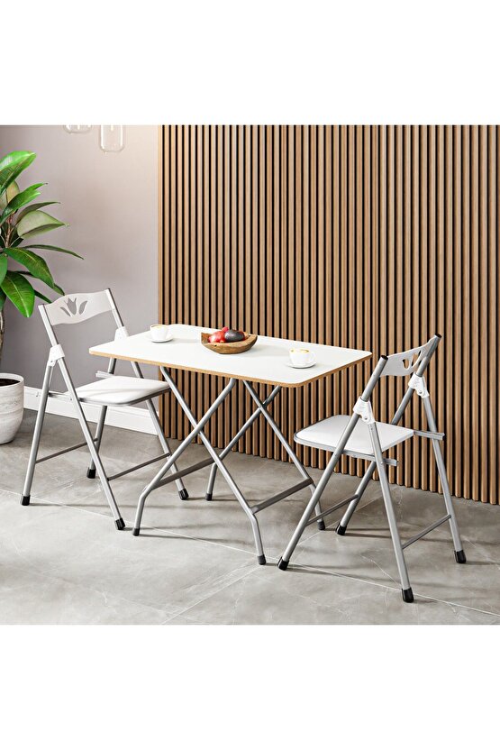50x80 Beyaz Katlanır Masa Ve 2 Adet Sandalye Seti 1130