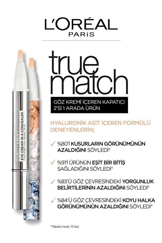 True Match Göz Kremi İçeren Kapatıcı  2si 1 Arada  1-2D Ivory Beıge