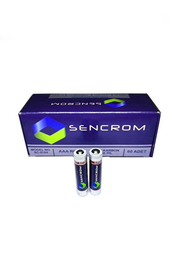 Sencrom AAA İnce Kalem Pil - 60lı Paket | Kumanda Pili Çinko Karbon Enerji
