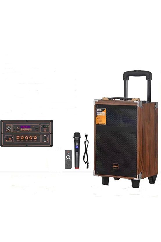 Taşınabilir Büyük Boy Ahşap Bluetooth Mikrofonlu Hoparlör Bq8