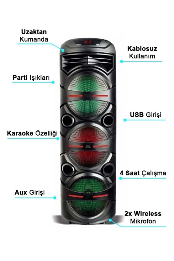 Parti Hoparlörü 8x3 Taşınabilir Rgb Renkli Kumanda Mikrofonlu Büyük Boy Karaoke Bluetooth Hoparlör