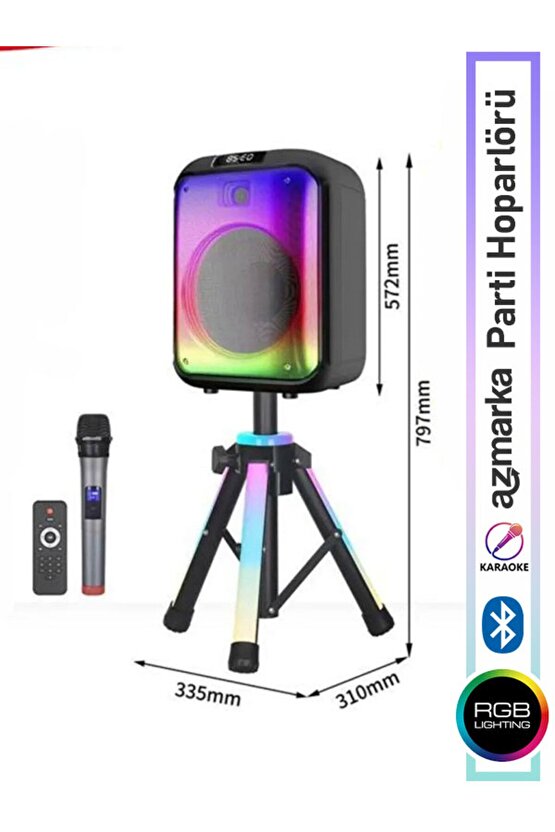 -102B Siyah RGB Ledli Dahili Mikrofon&Kumanda Bluetooth Hoparlör Siyah