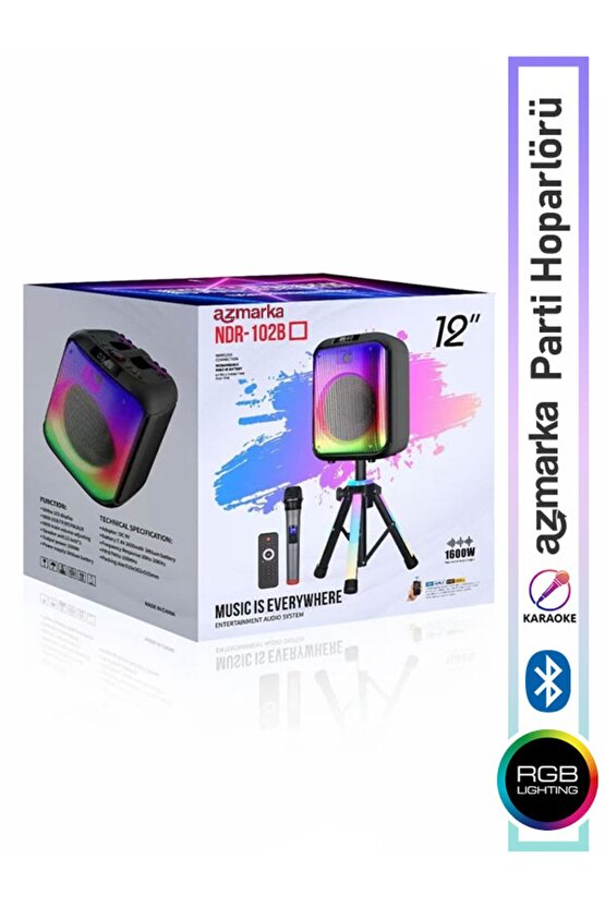 -102B Siyah RGB Ledli Dahili Mikrofon&Kumanda Bluetooth Hoparlör Siyah