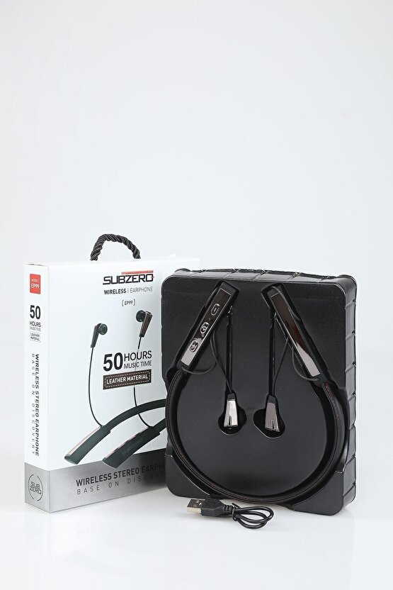 Ep99 Kablosuz Bluetooth Kulaklık Wıreless Stereo - Boyun Askılı Deri Sporcu Kulaklığı Super Bass