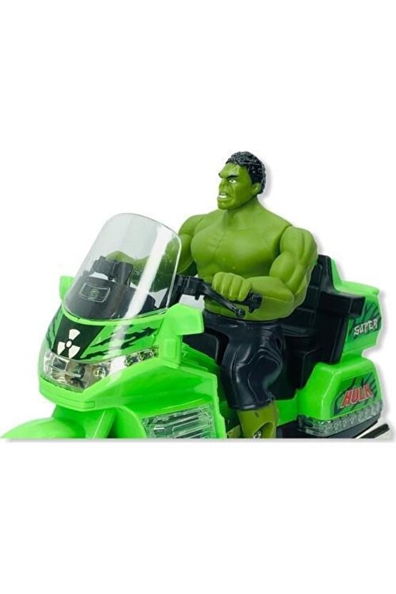 Avengers Marvel Hulk Yeşil Dev Motor Pilli Işıklı,sesli Motosiklet Figür Oyuncak