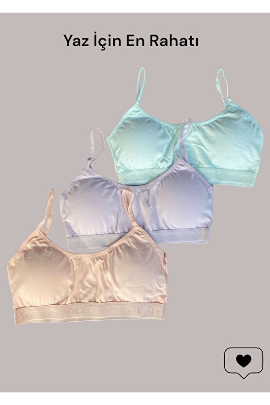 3lü Kız Çocuk İp Askı Pedli Yarım Atlet Büstiyer - Pastel Renkler