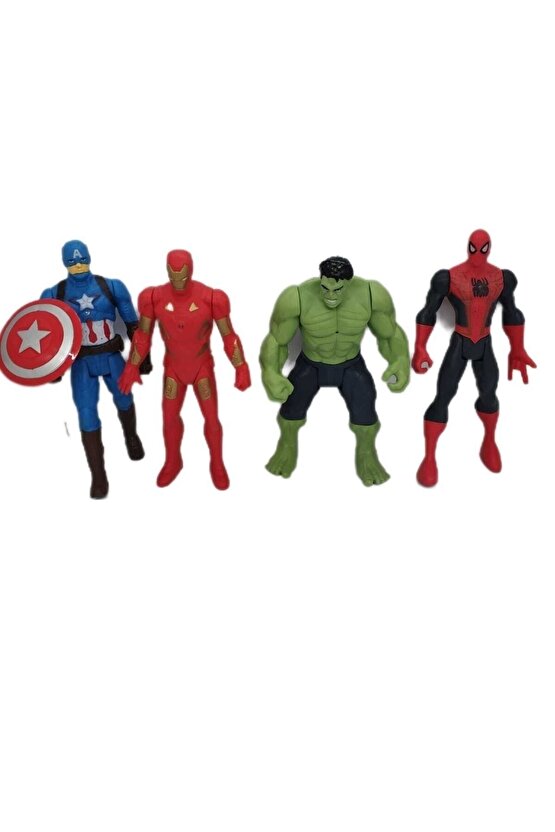 4 Lü Büyük Boy 18 Cm Marvel Avangers Işıklı Figürler Örümcek Adam Kaptan Amerika Hulk Ironman