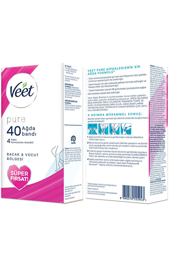 Pure Hipoalerjenik Sir Ağda Bandı Hassas Ciltler Bacak & Vücut Bölgesi 40lı Süper Fırsat Paketi
