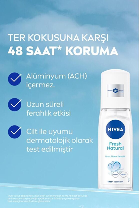 Kadın Pump Sprey Deodorant 75ml, 48 Saat Ter Koruması, Uzun Süren Ferahlık, Okyanus Özleri Esansı