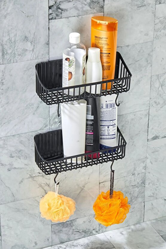 Banyo Rafı Yapışkanlı Banyo Rafı 2li Banyo Düzenleyici Duş Rafı Organizer Şampuanlık Plastik