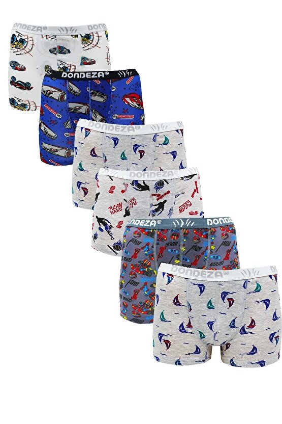 Erkek Çocuk Karışık Renk Pamuklu Desenli 6lı Boxer