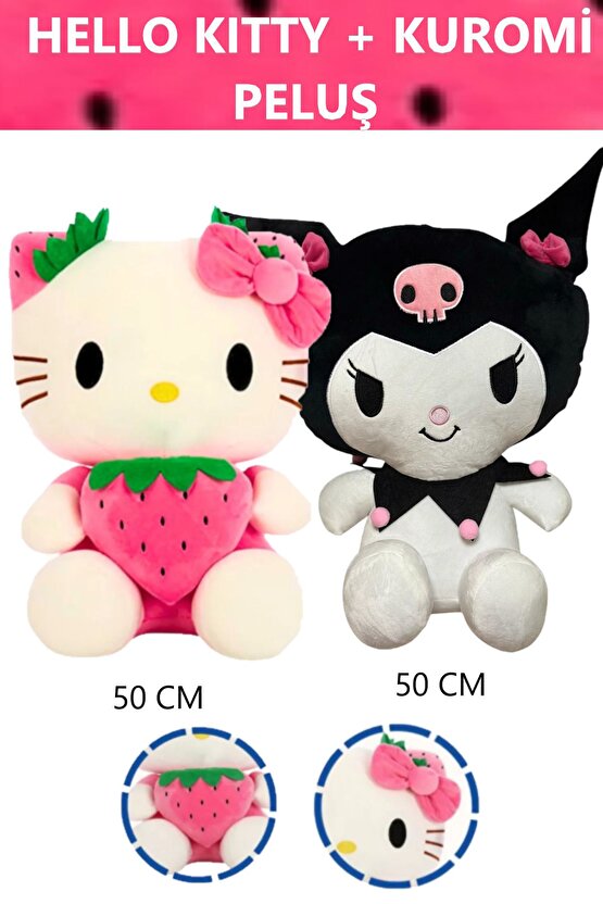 Hellı Kıtty Oyuncak Fiyonklu 50 cm + Kuromi Peluş 50 cm İkili Fırsat Paketi