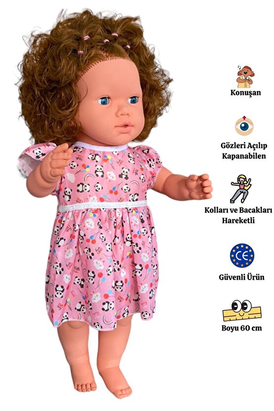 Büyük Boy Türkçe Konuşan Kahverengi Saçlı Et Bebek Oyuncak (60 CM)