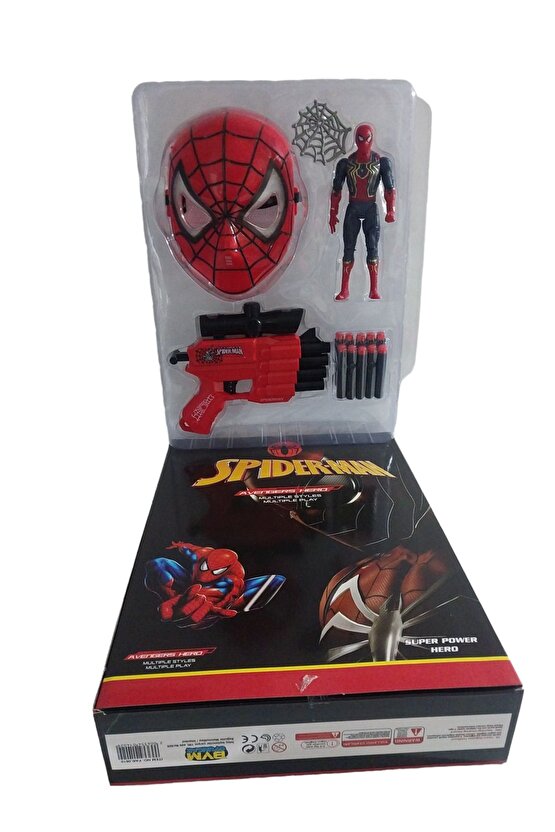 Işikli Spi̇dermann maske Fi̇gür Ve Sünger Atan Tabanca Set