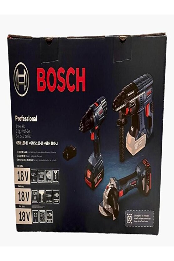Gsr18v-50şarjlı Vidalama Gws180şarjlı Taşlama Gbh180 Şarjlı Kırıcıdelici 2x4ah Akü1xdolm Cihaz