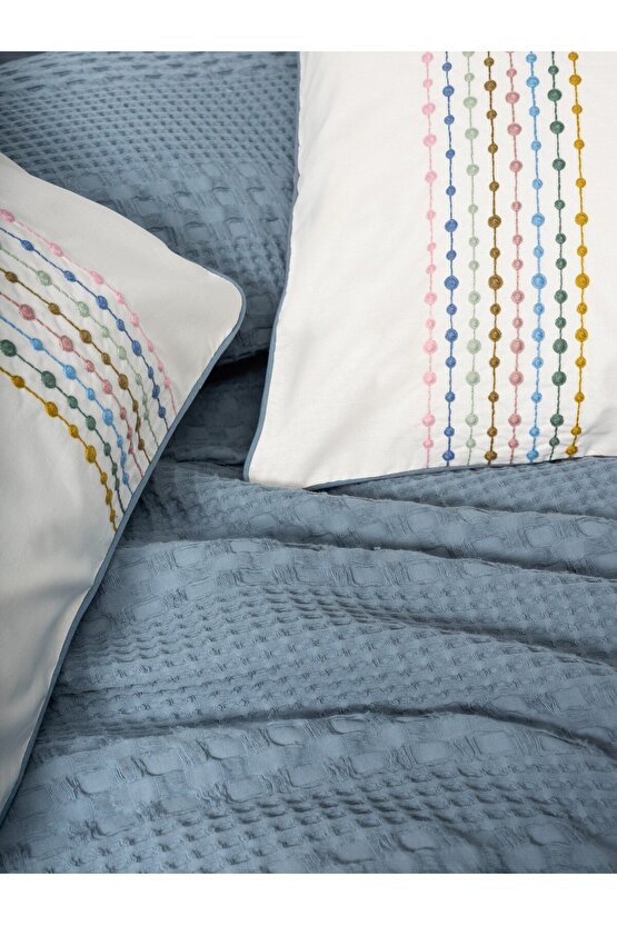 Aura Tek Kişilik Pike Takımı Pebble Indigo