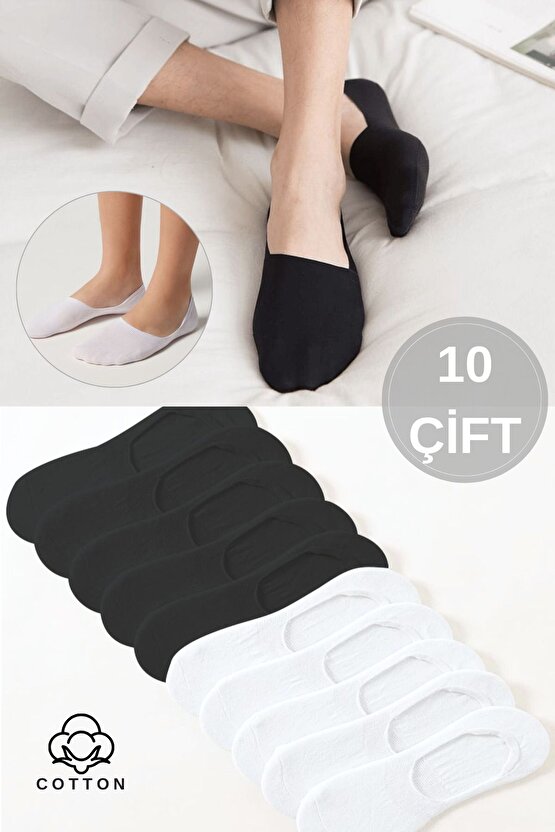 Kadın - Erkek Düz Desen (10LU PAKET - 10 ÇİFT) Pamuklu Terletmez Babet Çorap