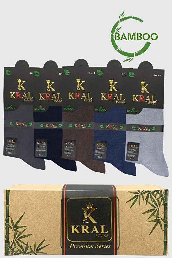 Bambu Erkek Çorap Klasik Soket Düz Uzun Yazlık Dikişsiz 5li Kutulu Premium Set