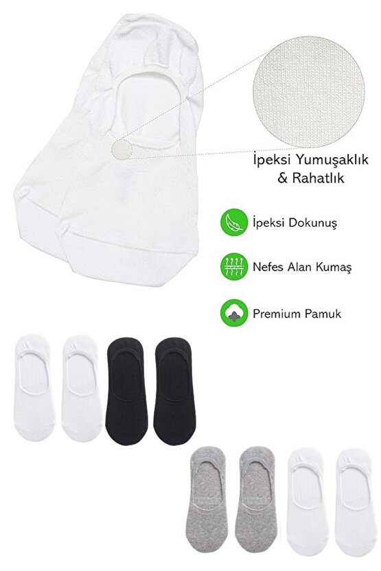 Kadın - Erkek Düz Desen (8Lİ PAKET - 8 ÇİFT) Pamuklu Terletmez Babet Çorap