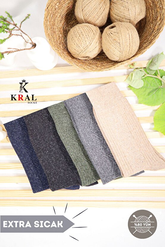 STD Lambswool 5’li Renkli Paket Dikişsiz Yün Erkek Çorap Klasik