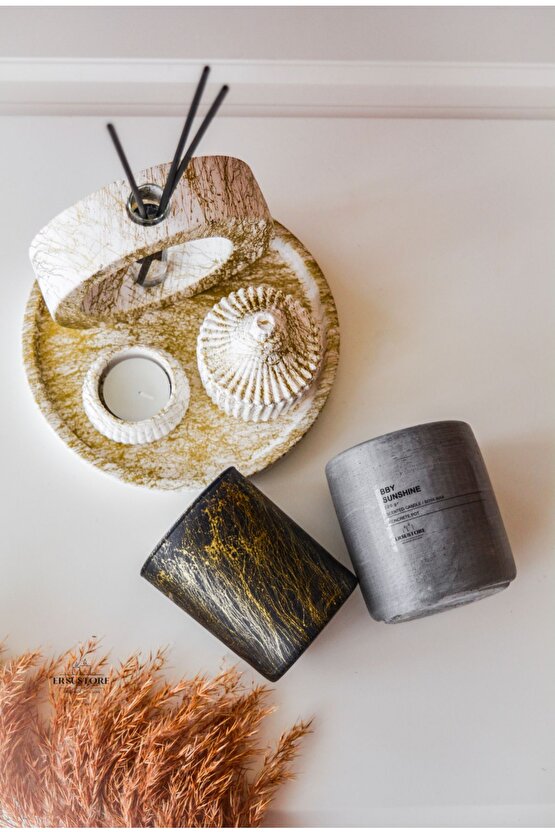 Oda Kokusu Cam ve Beton Bardak Soya Wax Tealight Mum Seti