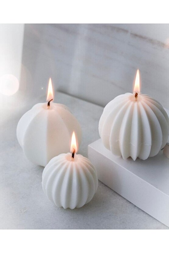 3lü Soya Wax Kokulu Geometrik Küre Mum Seti