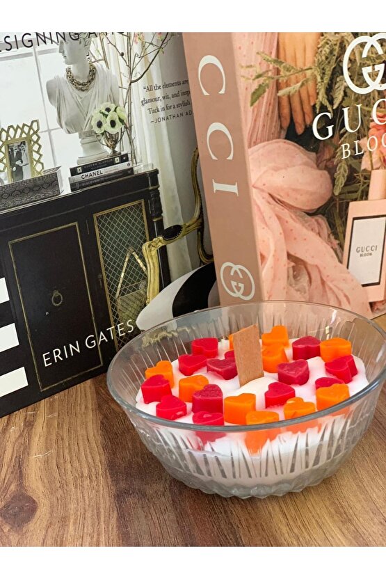 Renkli Minik Kalpli Kokulu Dekoratif Cam Mum