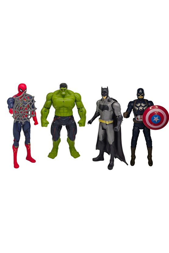 Dörtlü Kutulu Kahraman Seti FAB.1622, Batman Örümcek Adam Hulk Kaptan Amerika Figür