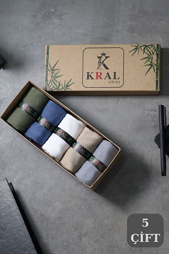 Bambu Erkek Çorap Klasik Soket Düz Uzun Yazlık Dikişsiz 5li Kutulu Premium Set