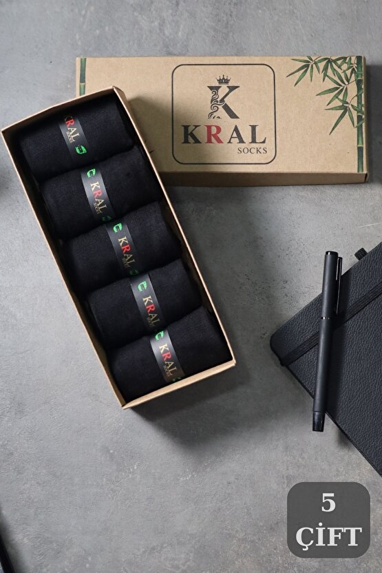 Bambu Erkek Çorap Klasik Soket Düz Uzun Yazlık Dikişsiz 5li Kutulu Premium Set