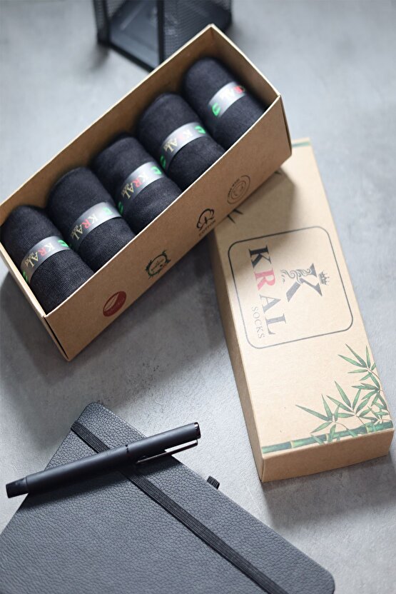 Bambu Erkek Çorap Klasik Soket Düz Uzun Yazlık Dikişsiz 5li Kutulu Premium Set