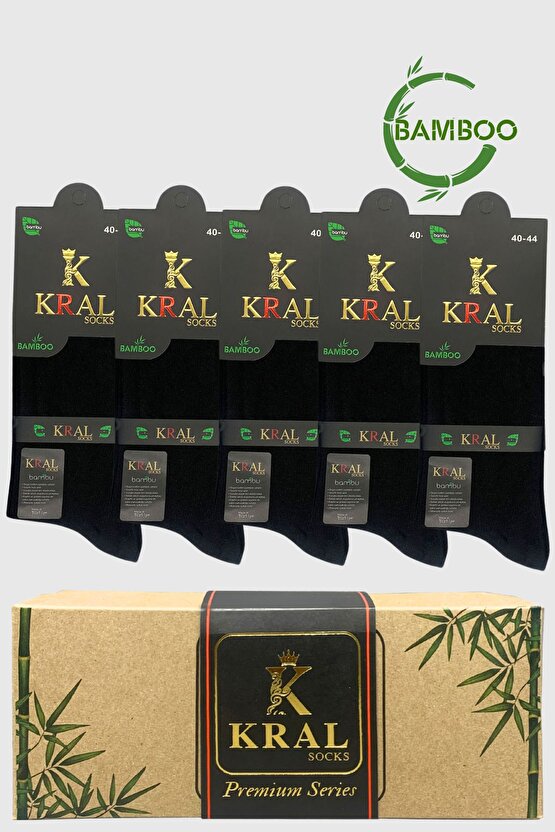 Bambu Erkek Çorap Klasik Soket Düz Uzun Yazlık Dikişsiz 5li Kutulu Premium Set