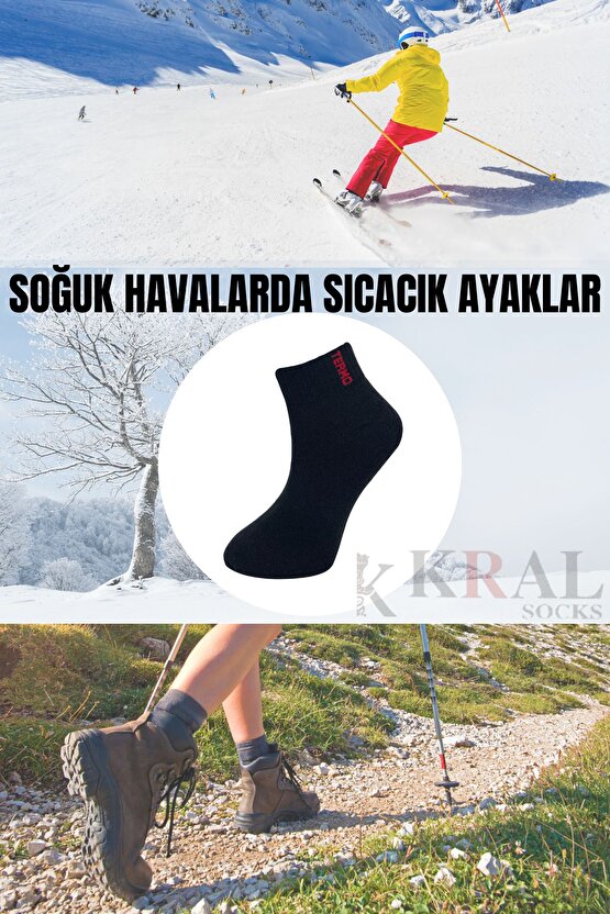 Termal Erkek Kışlık Havlu Patik Çorap Dikişsiz (3 ÇİFT) Siyah Renk