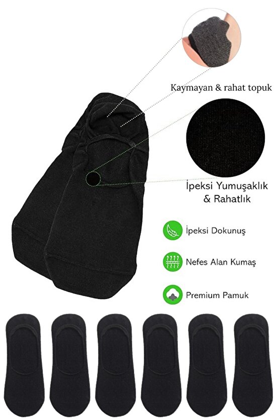 Kadın - Erkek Düz Desen (6 ÇİFT) Pamuklu Terletmez Babet Çorap