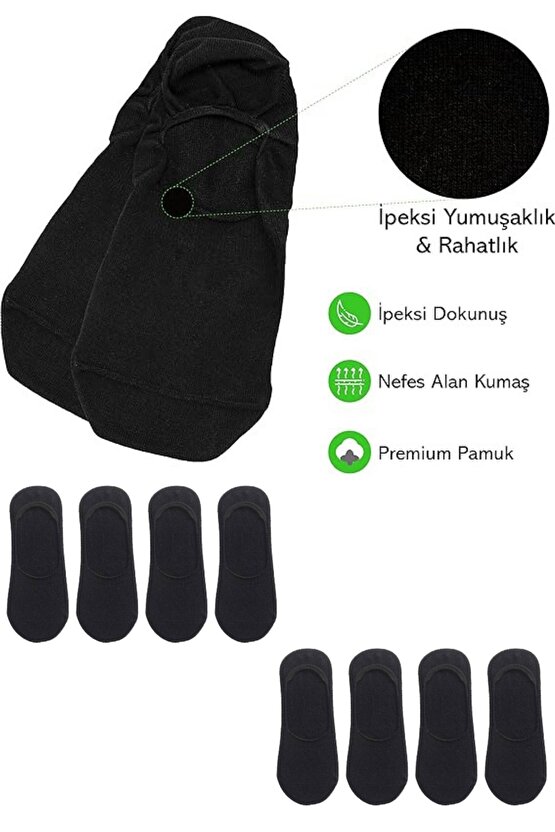 Kadın - Erkek Düz Desen (8Lİ PAKET - 8 ÇİFT) Pamuklu Terletmez Babet Çorap