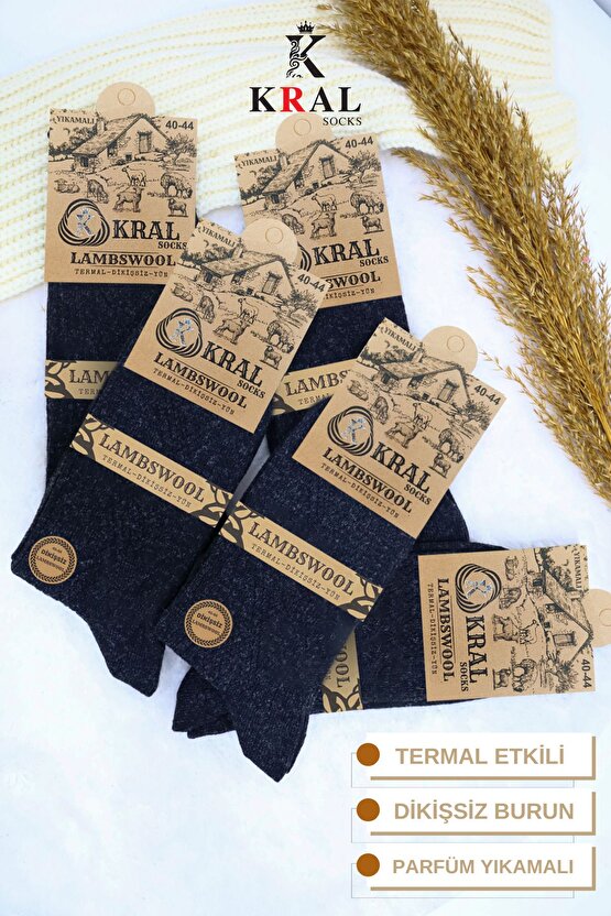 Erkek Kışlık Termal Etkili (5Lİ PAKET) Lambswool Kuzu Yün Çorap