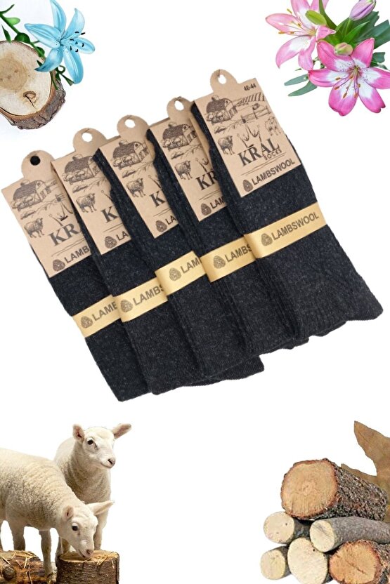 Erkek Kışlık Termal Etkili (5Lİ PAKET) Lambswool Kuzu Yün Çorap