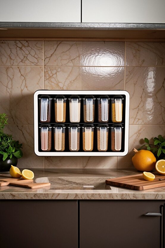 12li 250 ml Standlı Kendinden Yapışkanlı Kaşıklı Baharatlık Seti Siyah
