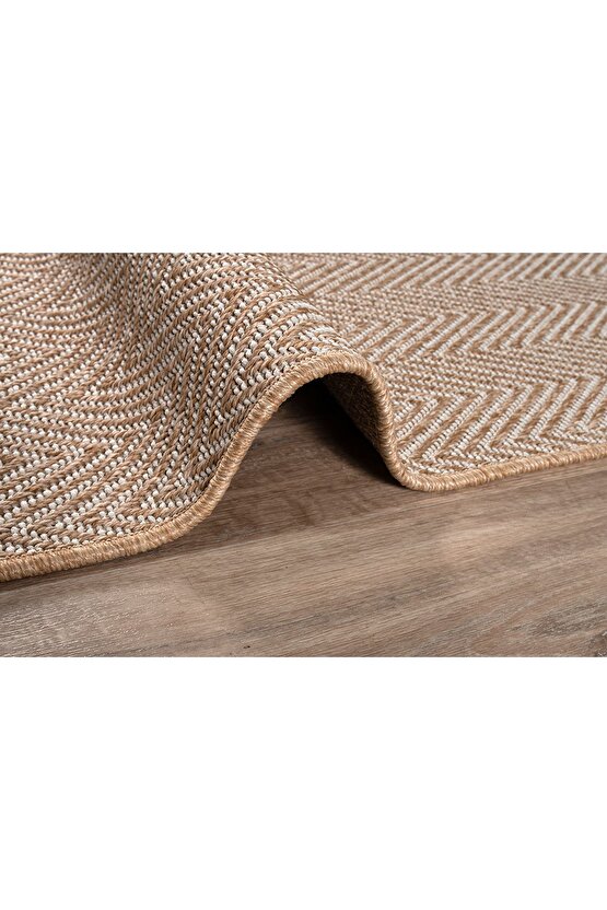 Srz-0408 Beyaz Kahve Balık Sırtı Jüt Tabanlı Hasır Dokuma Örme Bohem Antialerjik Halı Kilim