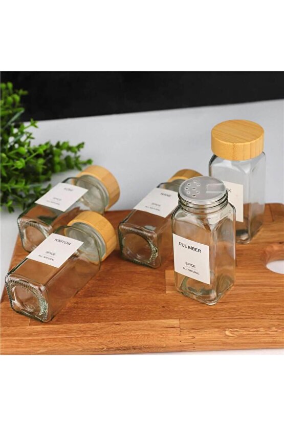 12 li Mien Bambu Kapaklı Cam Baharatlık Seti 120ml 7119008