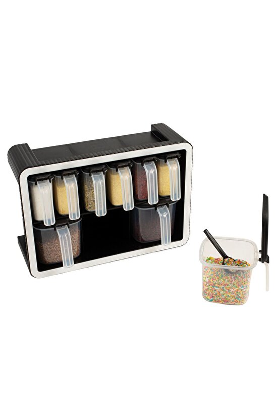 9lu Standlı Kendinden Yapışkanlı 550 ml. & 250 ml. Kaşıklı Kapaklı Kulplu Etiketli Baharatlık Seti