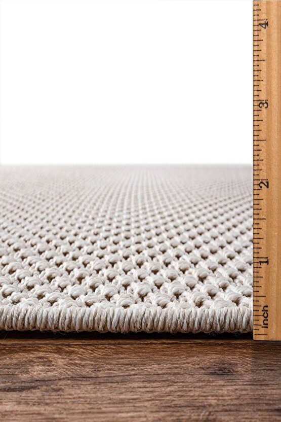 TM-01 Sisal Jut Hasır Model Tek Renk Dokuma Yıkanabilir Toz Vermez  Halı Krem