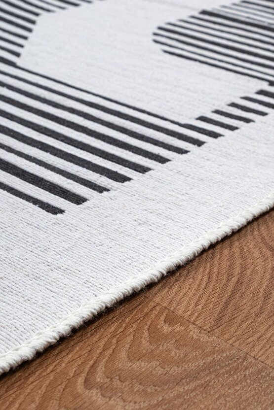 Macro Bohem Touch Serisi Çift Taraflı Dokuma Pamuklu Kilim 2108 Siyah