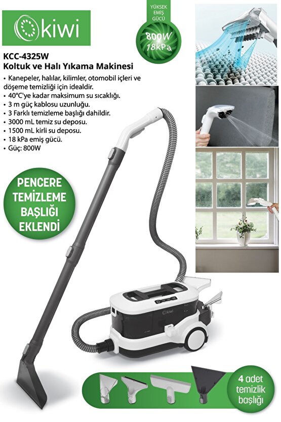 Ekstra Pencere Temizleme Aparatlı Koltuk Halı Yıkama Ve Leke Çıkartma Makinesi Kcc-4325w