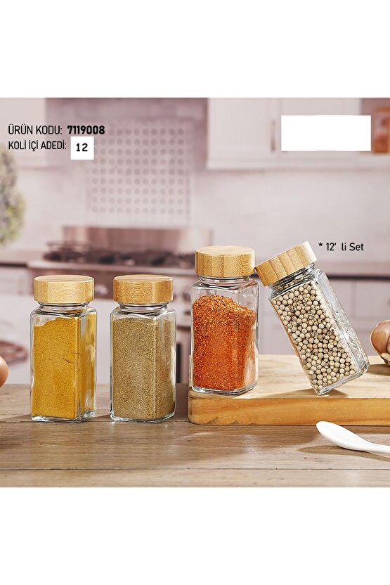 Mien 12 Parça Bambu Kapak Cam Baharat Seti