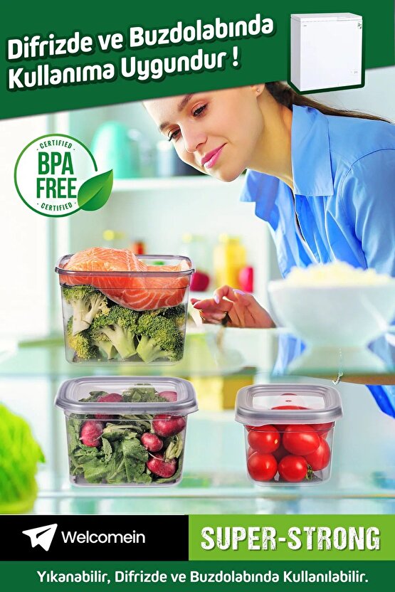 12 Adet 24 Parça 550 ml. 1200 ml. 1750 ml. Sızdırmaz Kapaklı Kare Erzak Bakliyat Saklama Kabı Seti